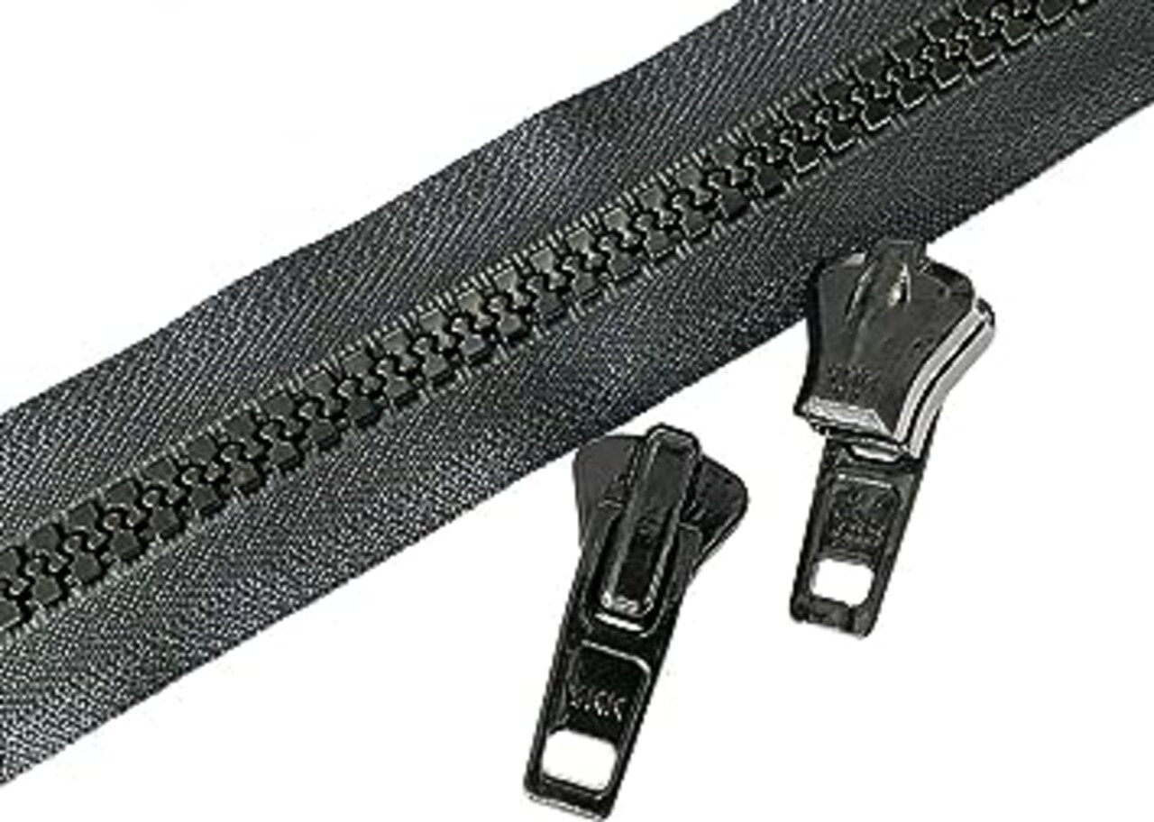 YKK #10 Heavy Duty Vislon Molded Zipper Chain - 5 Yards and 2#10 Vislon Sliders with Top & Botom Stops Included. Color: Black. Made in The United States.